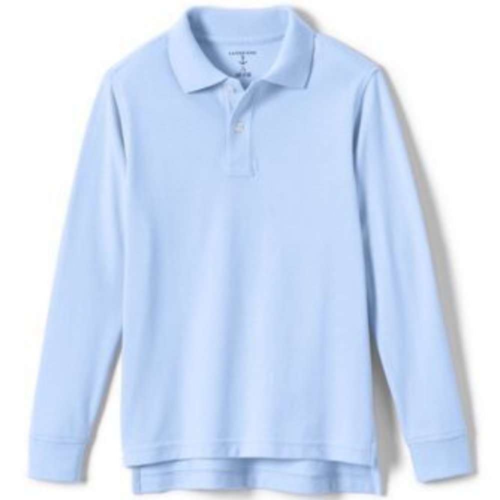 NWT LANDS' END SCHOOL UNIFORM KIDS LONG SLEEVE MESH POLO SHIRT BLUE 3T